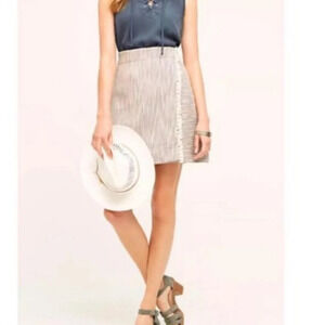 Anthropologie Maeve tweed fringe wrap skirt white red blue size 4 NWOT
